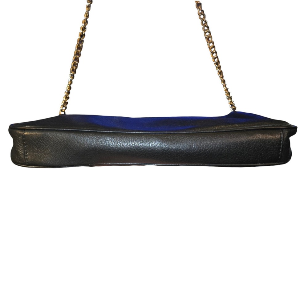 Michael Kors Berkley Clutch Women Black Leather Gold Chain Strap Bag 11"X7"X1.5" - Picture 6 of 11